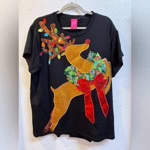 Queen of Sparkles Black Rudolph Wearing A Wreath Tee